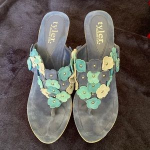 Richard Tyler Blue and Green Floral Heels